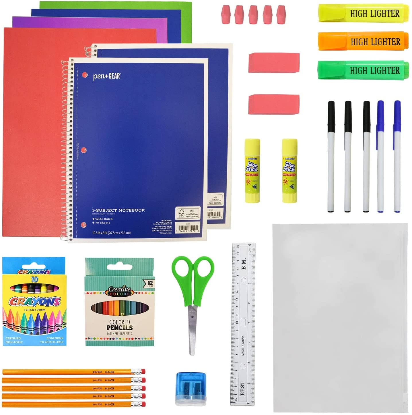 52 Piece Back to School Supply Kit for K-12 - Essentials Box of Supplies Bundle Value Pack for Students All Ages