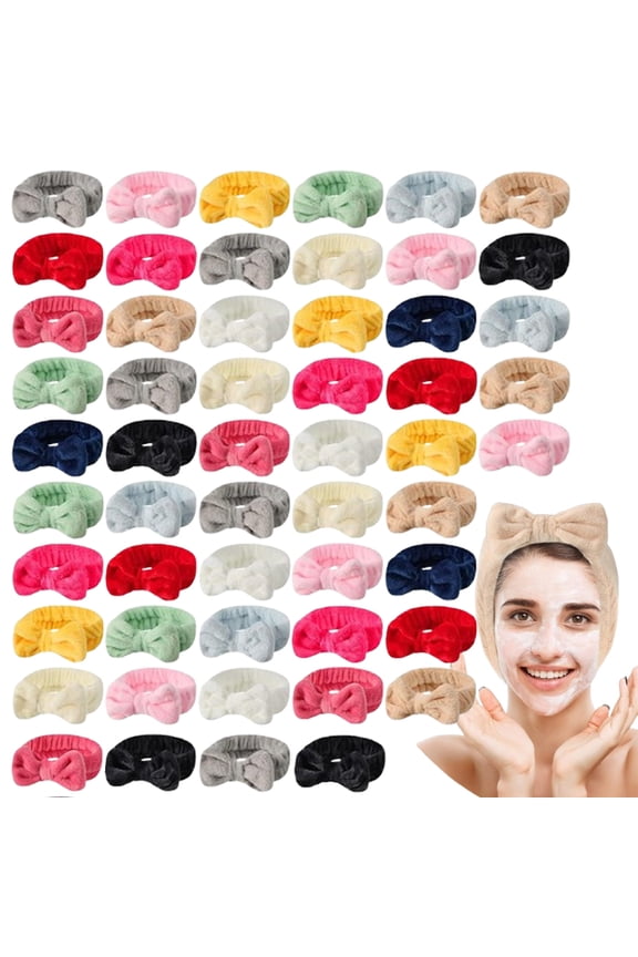 52 Piece Extra Soft Bow Headband Set for Women, Blow Dry & Washing Face Head Wrap, Stretchy Cosmetic & Shower Hair Band, Bulk Spa Essentials Gift Idea (Multiple Colors)