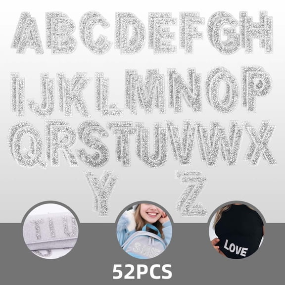 52 Piece Rhinestone Iron On Patch A-Z Pearl Bling Rhinestone Letter Patch Glitter Alphabet Applique Rhinestone Pearl English Letter for DIY Craft Supplies