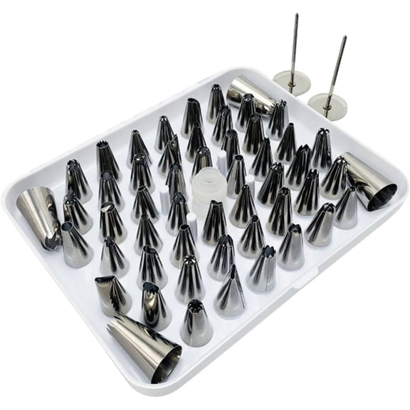 52-Piece Stainless Steel Piping Nozzle Set Baking Pastry Tool Kit Cake Decorating Tools with Flower, Star and Leaf Tips