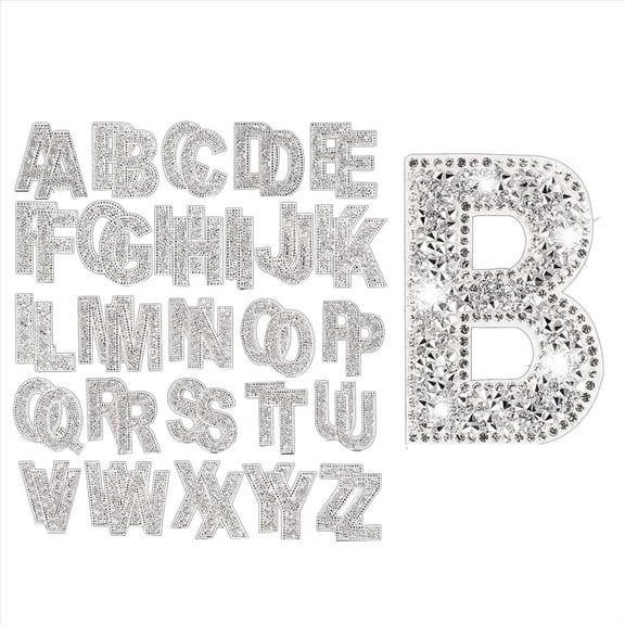 52 Pieces 2.4 Inch Resin Glitter Rhinestone Alphabet Stickers, Self-Adhesive & Iron On A-Z Letter Decorations