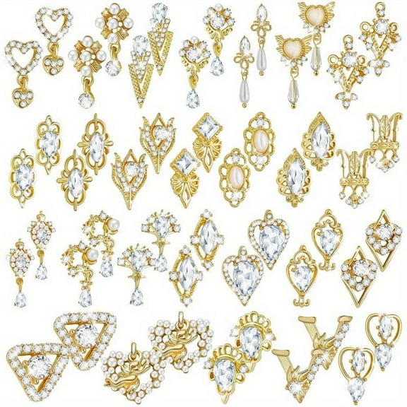 52 Pieces DIY Nail Metal Design Rhinestones, 3D Shiny Nail Rhinestones Luxury Nail Diamonds Decoration, for Christmas DIY Nail Accessories