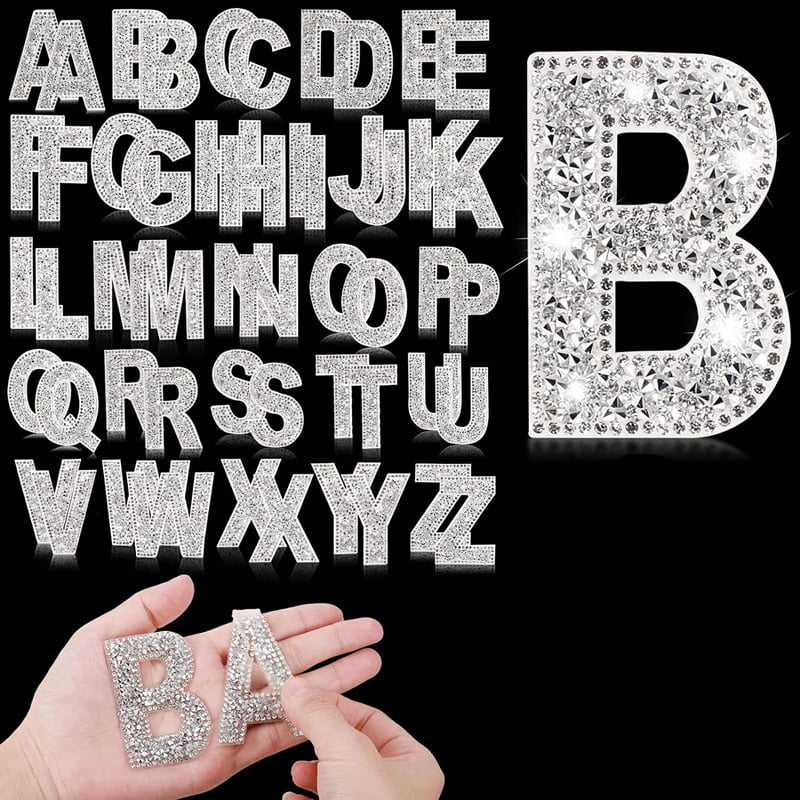 52 Pieces Glitter Rhinestone Alphabet Letter Stickers 2.4 Inch Resin Rhinestone Iron on Letter Glitter Self-Adhesive A-Z