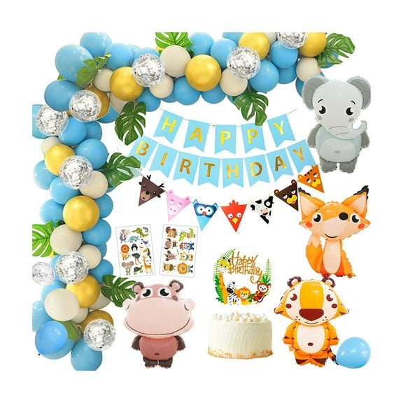 52 Pieces Jungle Forest Animal Theme Birthday Party Decorations, for 1st 2nd 3rd 4th 5 Years Boys