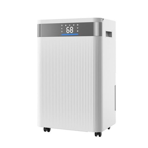 52 Pint Dehumidifier for Home Basement Commercial Industrial Use with Drain Hose Intelligent Humidity Control Low Noise Large Room Warehouse Bedroom Storage Room Wide Coverage White