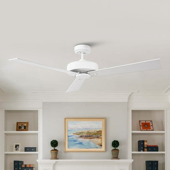 52" Plywood Ceiling Fan without Light, Satin White Ceiling Fan with Remote Control, 4-Speed DC Motor