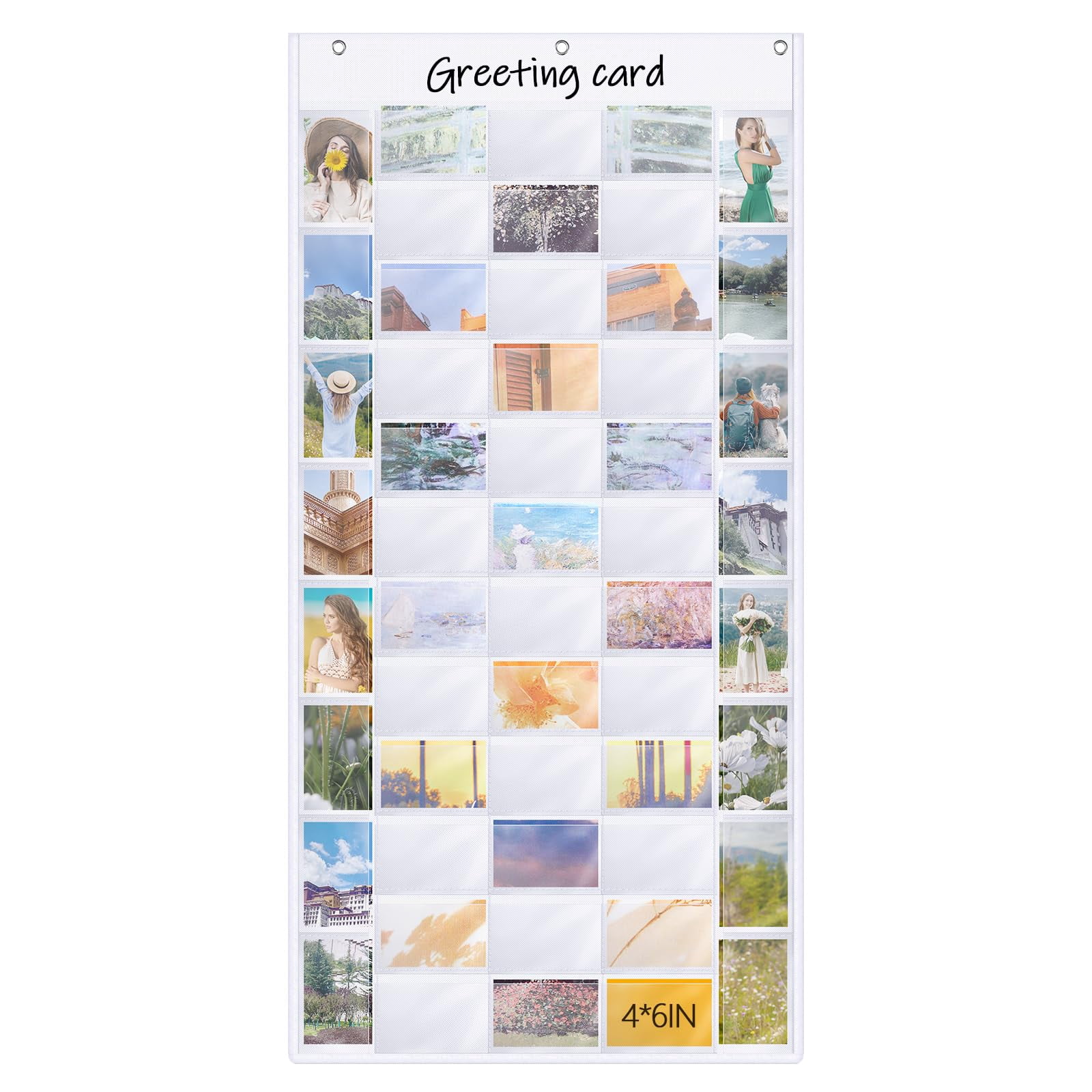52 Pocket Greeting Card Display Stand White Oxford Fabric Wall Holder ...