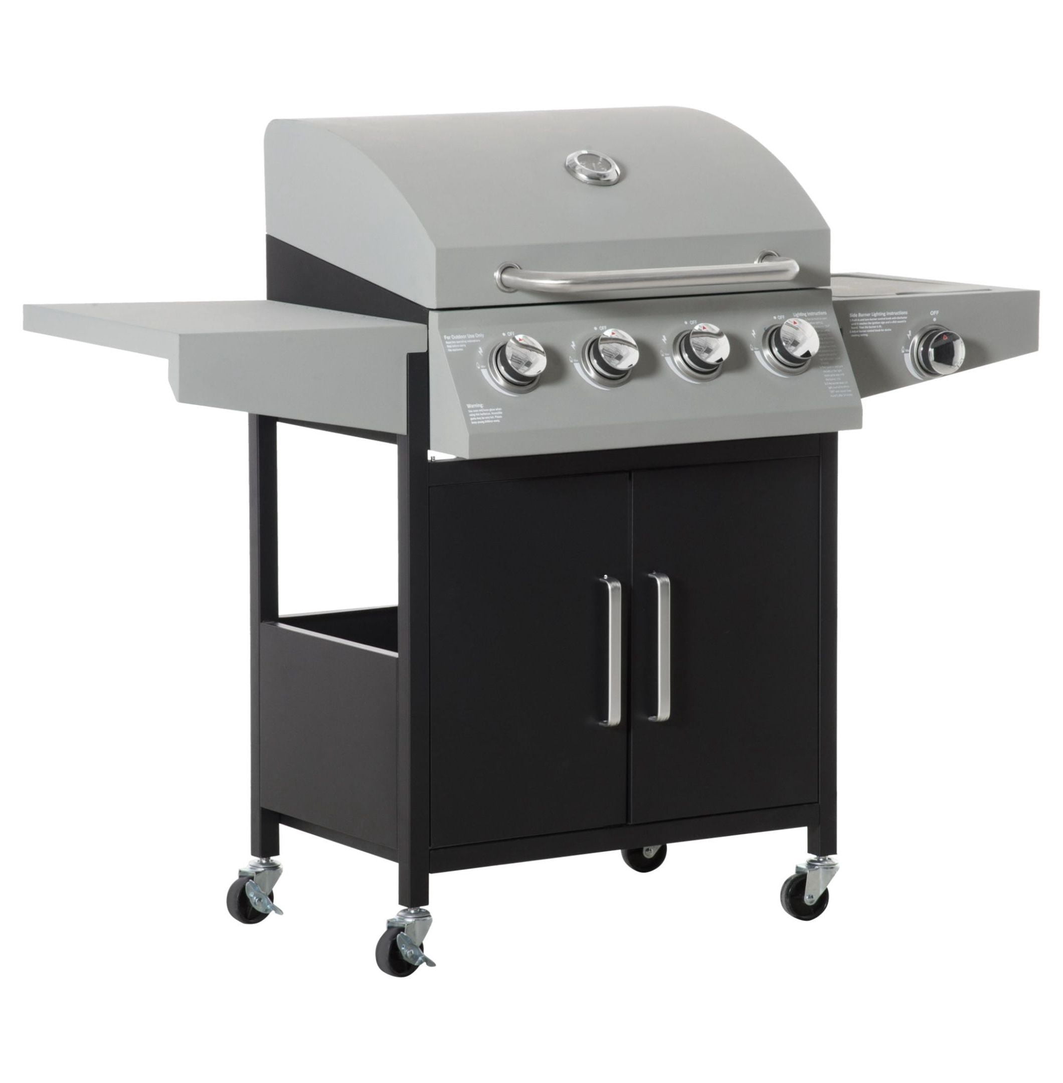 52" Propane Gas Grill 4+1 Burner BBQ, Outdoor Cabinet Grill w/ Side Burner & Wheels, Silver
