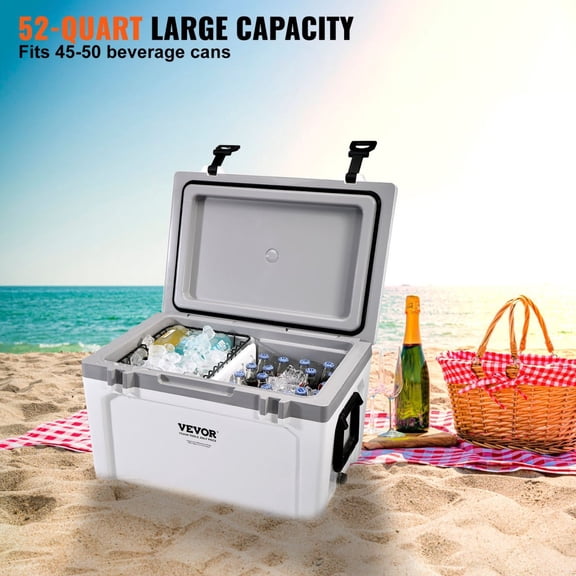 52 Qt Insulated Portable Hard Cooler Holds 50 Cans 6 Day Ice Retention Heavy Duty Handle for Camping Beach Picnic Travel Outdoor