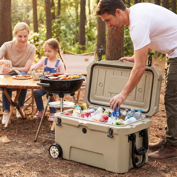 52 Quart Portable Hard Cooler with Wheels, 6-Day Ice Retention, 2 Cup ...