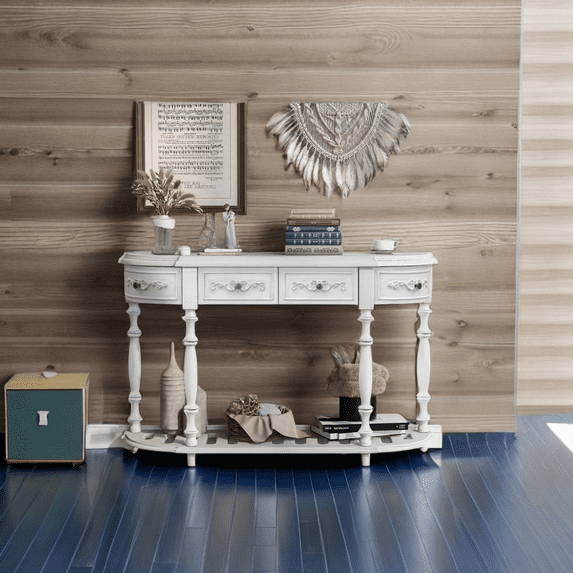 52" Retro Curved Console Table Wood Entryway Table with 4 Drawers and 1 Storage Shelf,Sofa Table for Living Room,Foyer,Kitchen,Entryway,Hallway