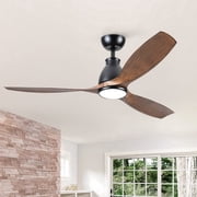 YUHAO 52" Black Rustic White Ceiling Fan with Light,6 Speed, Dimmabel LED 3CCT, Reversible DC Quiet Motor with Remote for Bedroom,Dining Room,Patio.