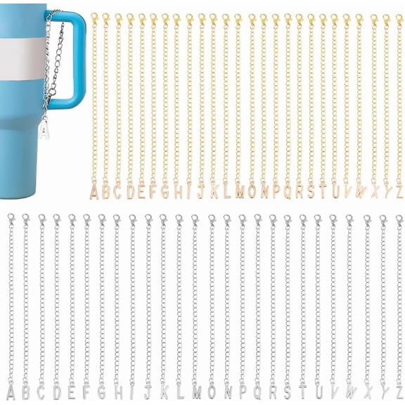 52 Sets Letter Charm Accessories for Cup 2 Colors Alphabet Letter Charms Name Id Letter Handle Charm Letter A~Z Alloy Pendants Identification Letter Charm Water Bottle Charms Platinum & Golden