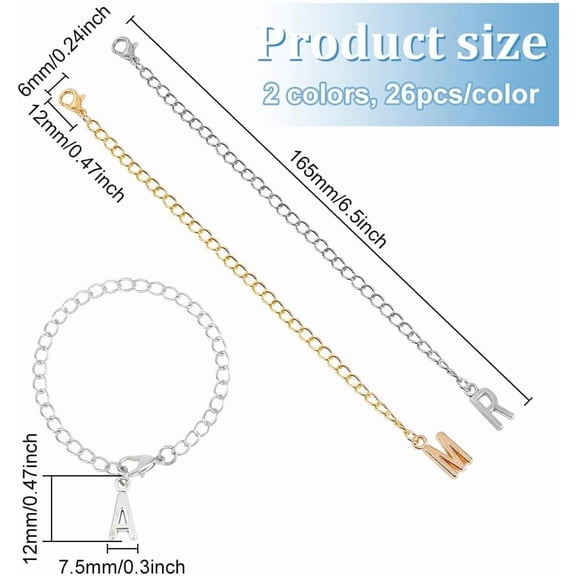 52 Sets Letter Charm Accessories for Cup 2 Colors Alphabet Letter Charms Name Id Letter Handle Charm Letter A~Z Alloy Pendants Identification Letter Charm Water Bottle Charms