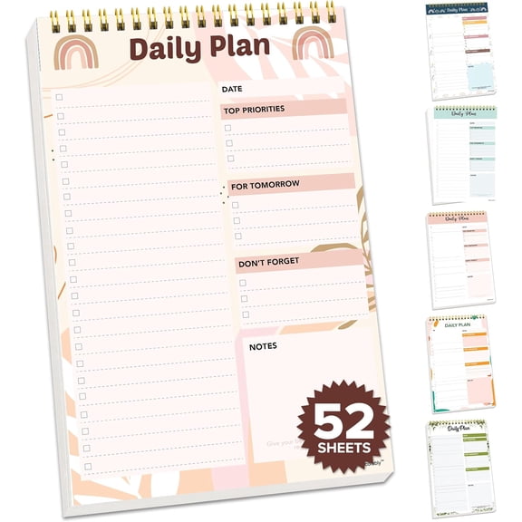 52 Sheets Boho Undated Daily to Do List Notepad Tear Off, 6.5x10in Spring-Bound Daily Planner 2025 Notepad for Priorities, Checklist, Agenda, Reminders, Notes