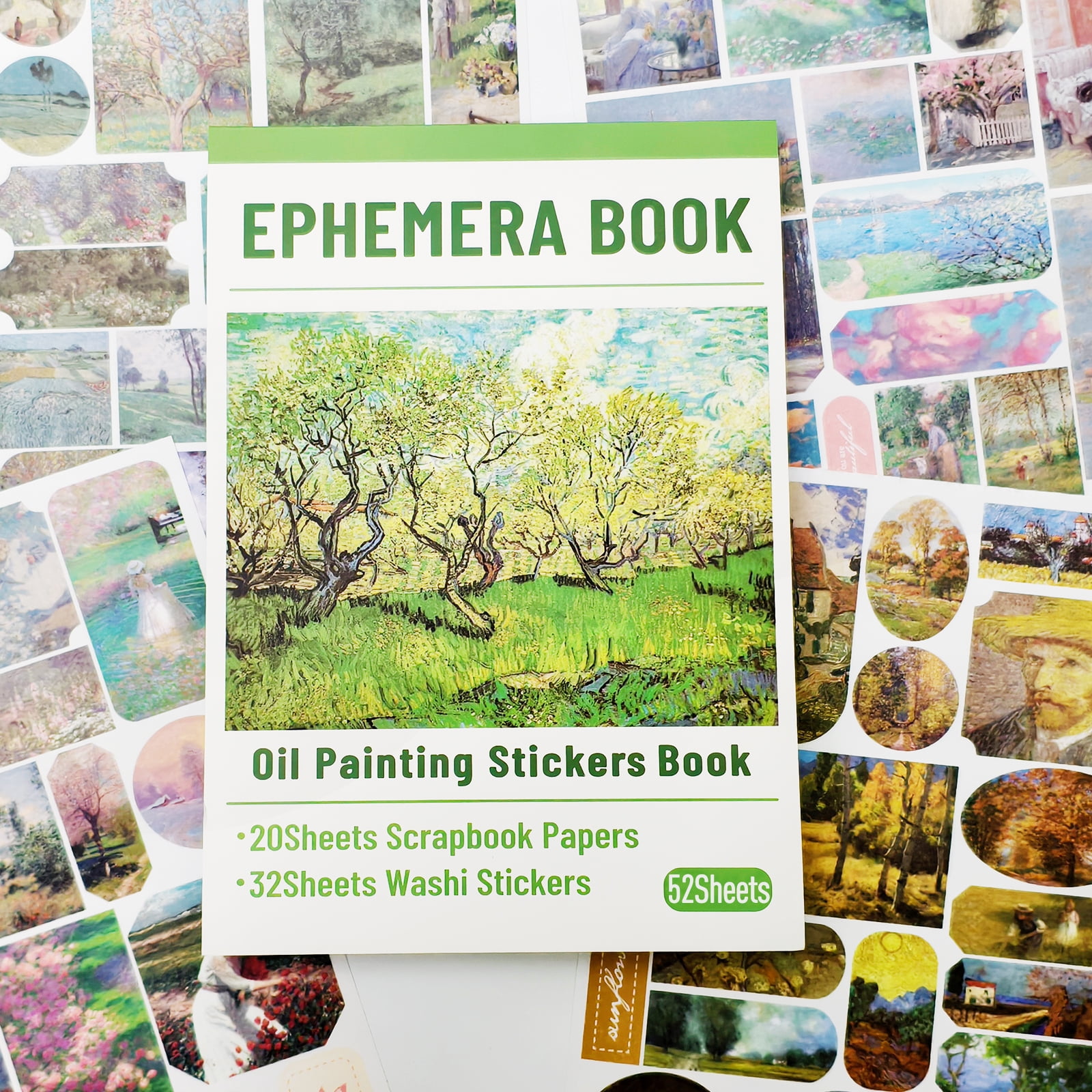 52 Sheets Oil Painting Sticker Book Set with Washi Tapes and Scrapbook ...