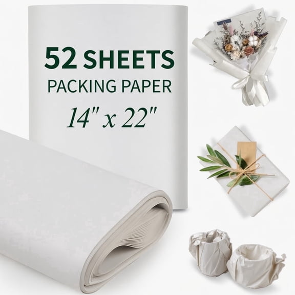 52 Sheets Packing Paper for Moving,  14"x22" Unprinted Newsprint Wrapping Paper  Scratch-Free Cushioning for Dishes, Glassware & Fragile Items, Void Filler for Moving Boxes & Shipping Suppl