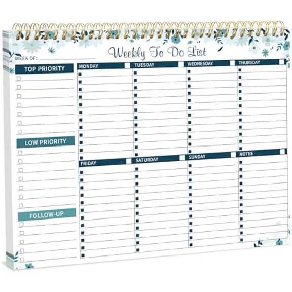 52 Sheets Weekly To Do List Notepad, 8.5" x 11" Efficiently Plan Weekly Task List Notepad for Student Work Home Office School Improve Focus and Efficiency Weekly Planner Blue