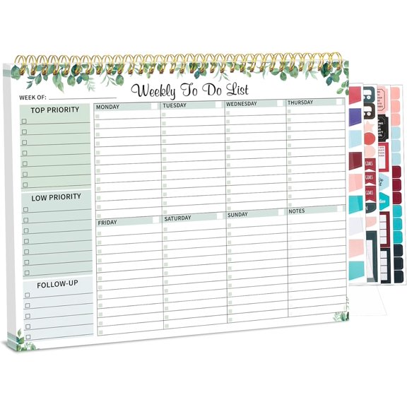 52 Sheets Weekly To Do List Notepad, 8.5" x 11" Efficiently Plan Weekly Task List Notepad for Student Work Home Office School Improve Focus and Efficiency Weekly Planner Green