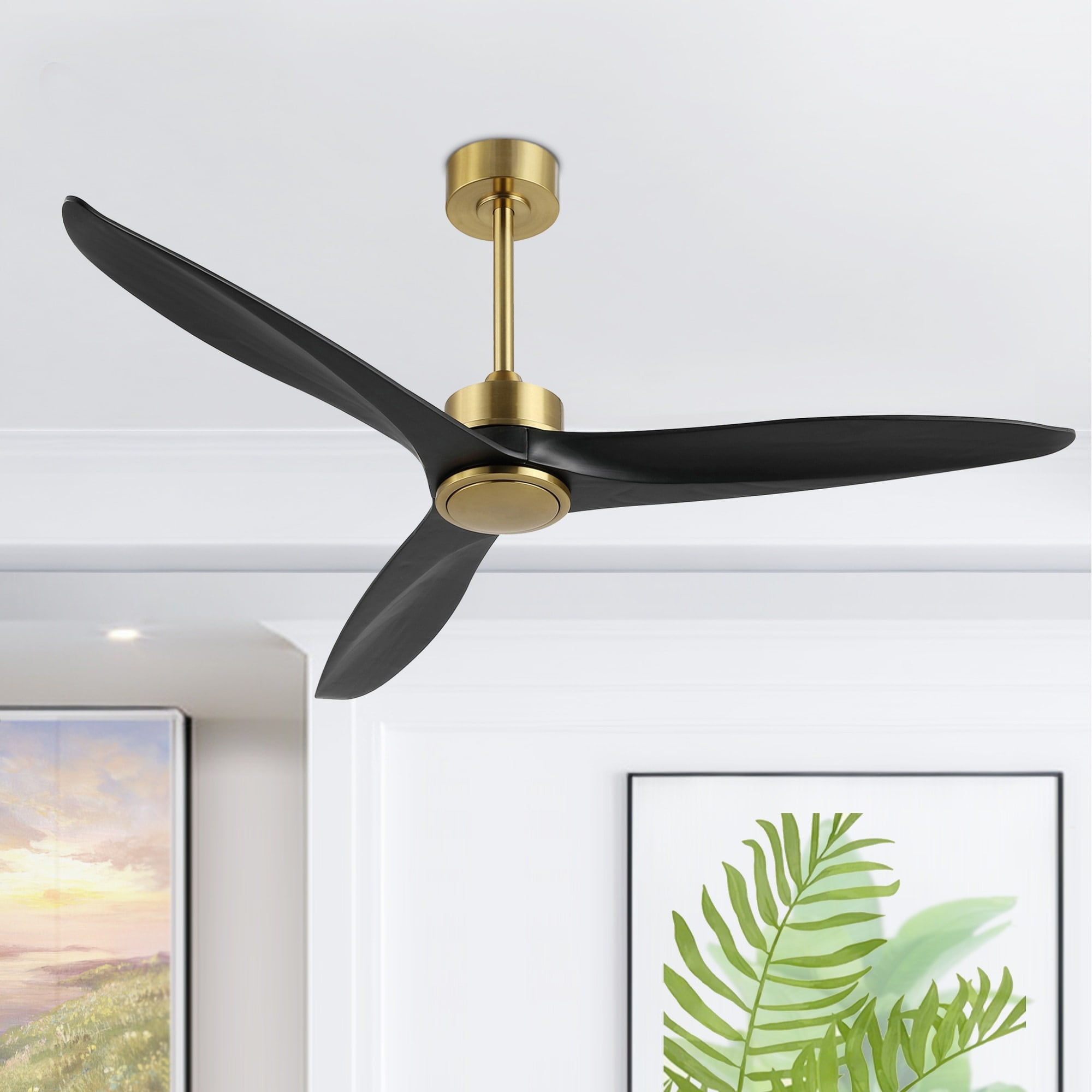 52'' Gold and Black Solid Wood 3-Blade Ceiling Fan with Remote