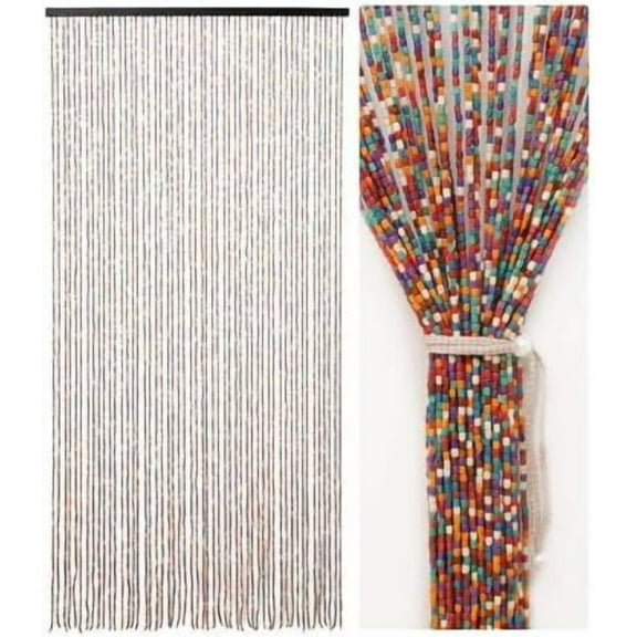 52 Strands Colorful Beaded Curtain Bamboo Curtain for Doorways Multi-Scenario Application Purely Handmade Beaded Curtain as Insect Screen for Bedroom or Balcony 35.4" x 74.8", Rainbow