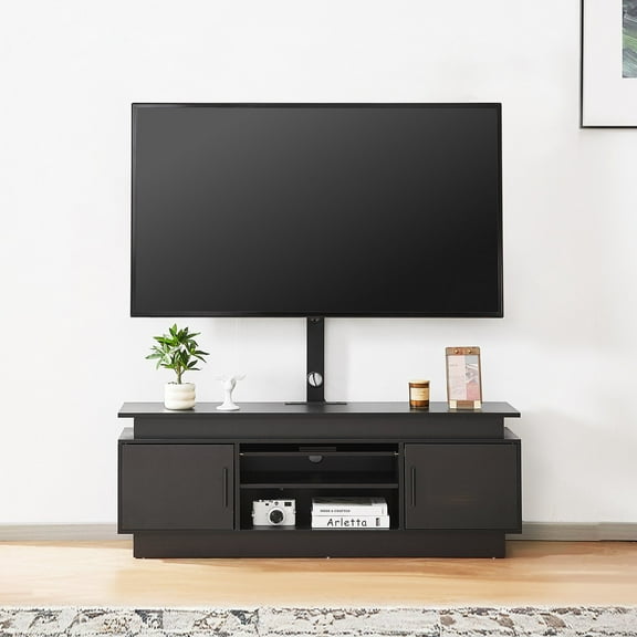 52" TV Stand with Integrated Mount for Up to 75 inch TVs, Adjustable Height Media Console with Power Outlet, LED Illuminated 3-Tier Entertainment Center