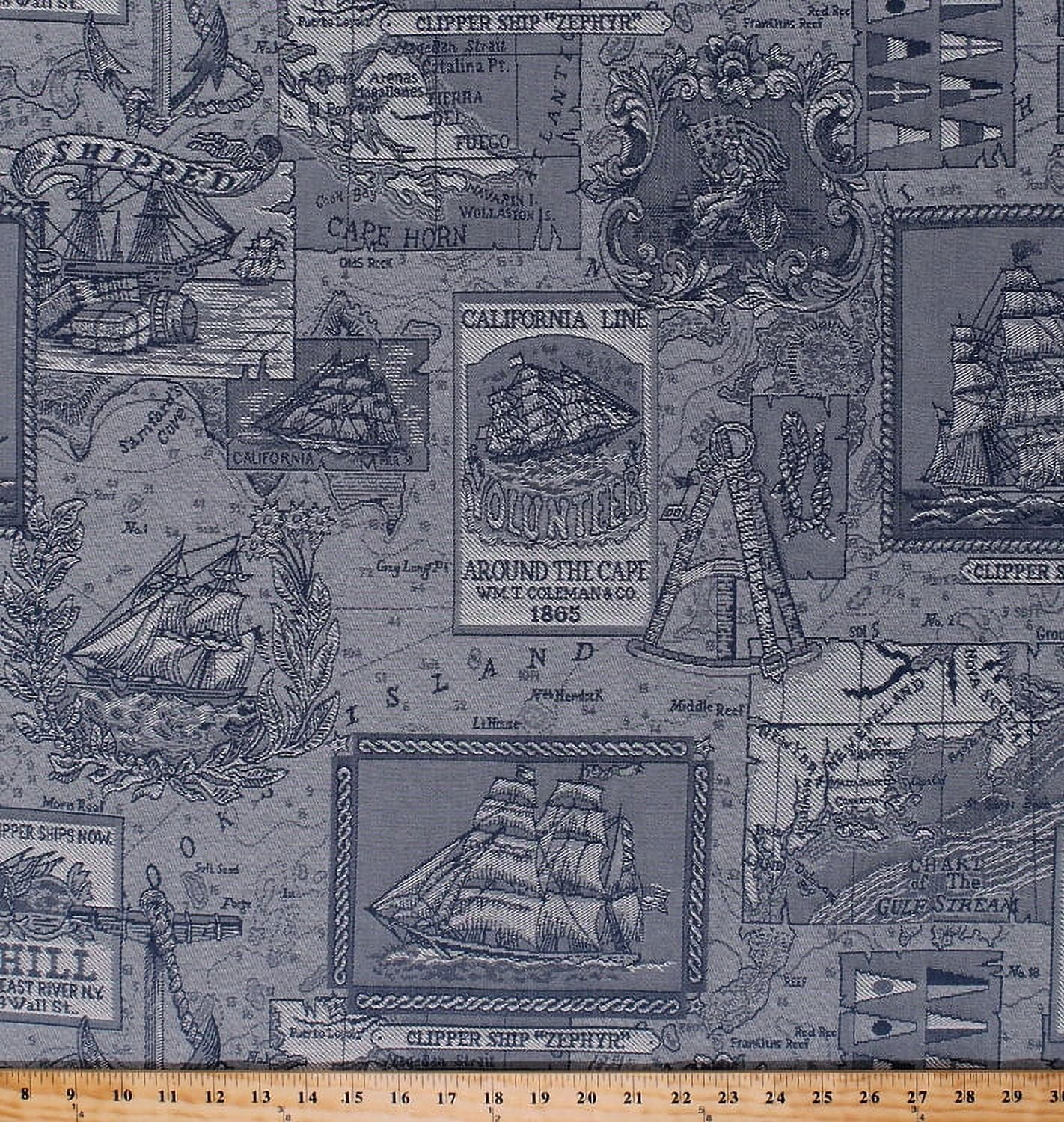 52" TapestryLook Tall Ships Clippers Sailboats Nautical Ocean Maps