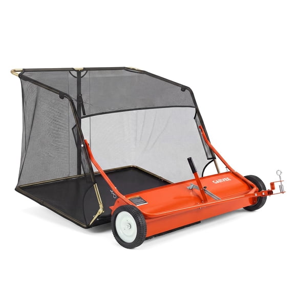 52" Tow-Behind Lawn Sweeper Attachment for Lawn Mower/ATV, 33.55 Cu. Ft. High-Capacity Collector, Yard Debris Sweeper with Adjustable Brushes Green / Orange