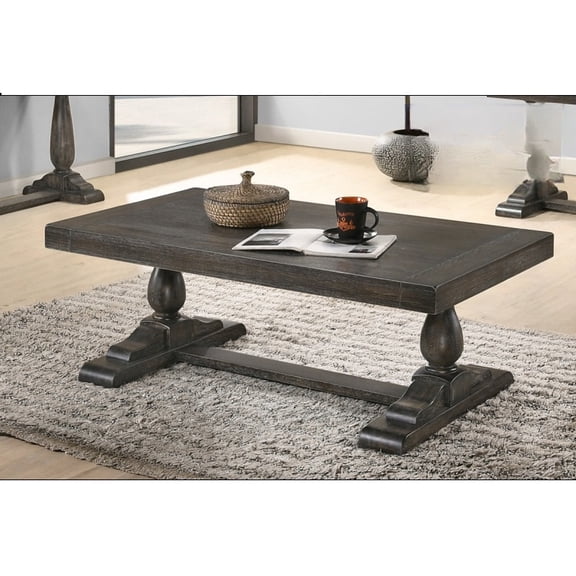 52" Transitional Wood Coffee Table in Dove Gray, Living Room Solid Wood Sofa Table