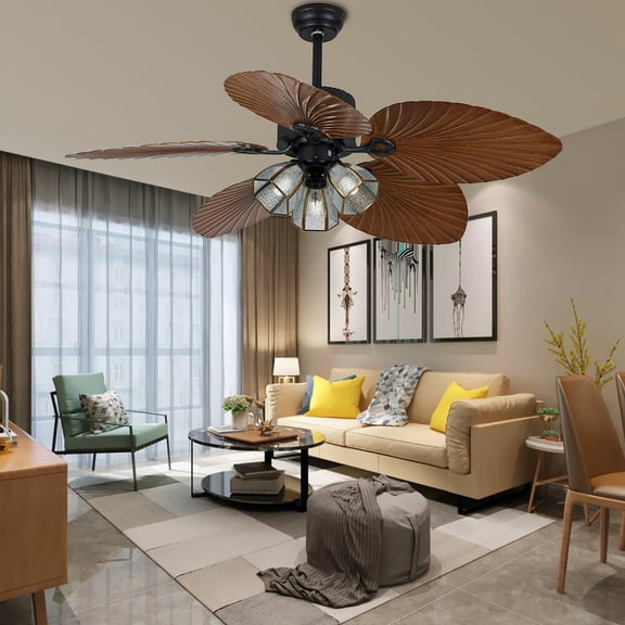 52" Tropical Ceiling Fan Light Indoor Reversible+ Remote Control 110V For A Living Room, Bedroom, Kitchen, Restaurant, Bar