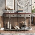 thumbnail image 1 of 52" Vintage Curved Console Table Sofa Table Half Moon Entryway Table Wooden Entrance Table with 4 Drawers and 1 Shelf for Hallway Living Room Bedroom, Antique Gray, 1 of 7