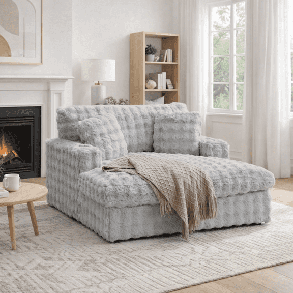52''W Cloud Sleeper Chaise Lounge Plush Upholstered Sofa with 2 Pillows , Cup Holder and USB charging for Living Room and Bedroom