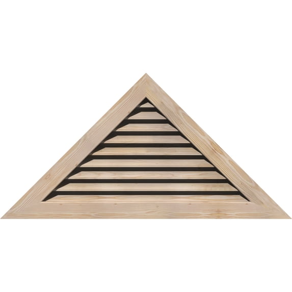 52"W x 26"H Triangle Gable Vent (64 1/8"W x 32"H Frame Size) 12/12 Pitch: Unfinished, Functional, Smooth Pine Gable Vent w/ 1" x 4" Flat Trim Frame