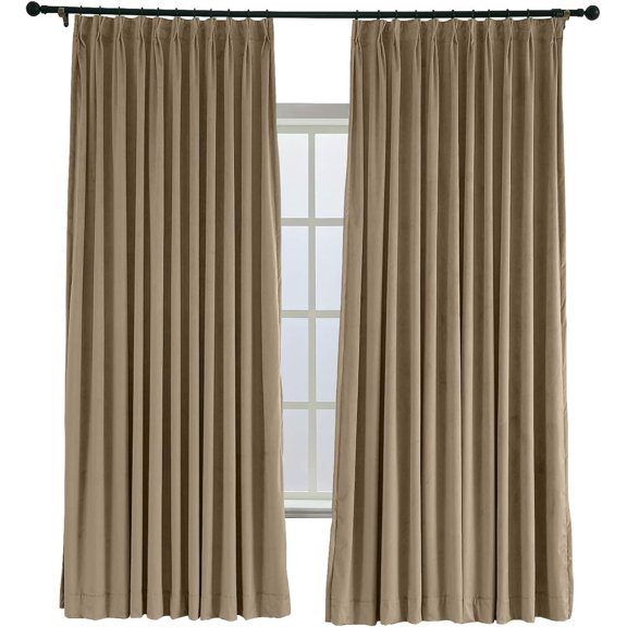 52 W x 96 L Pinch Pleat Curtain Room Darkening Velvet Curtain Drapery Panel for Traverse Rod or Track, Living Room Bedroom Meetingroom Club Theater Patio Door (1 Panel), Chocolate outdoor curtains