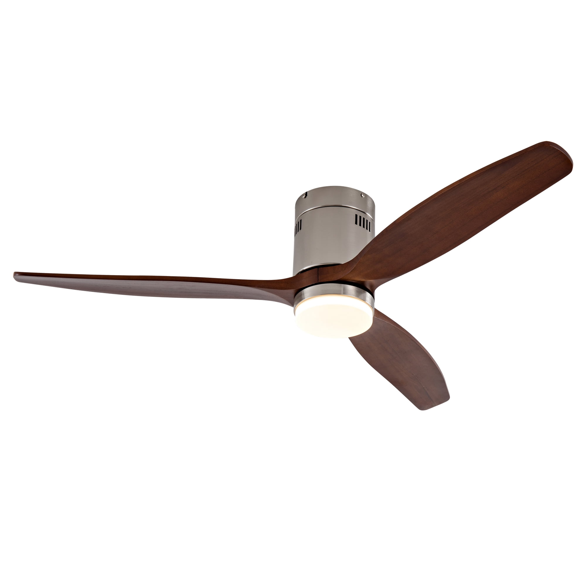52" Walnut Brown Solid Wood Ceiling Fan with Lights & Remote – Flush Mount, Quiet DC Motor, Outdoor Indoor