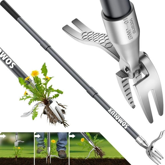 52'' Weed Puller Stand-up Weeder Weeding Tool for Gardening Heavy-duty Stainless Steel Claw with Long Metal Handle Weed Remove Tool for Lawn/Yard and Garden without Bending or Kneeling