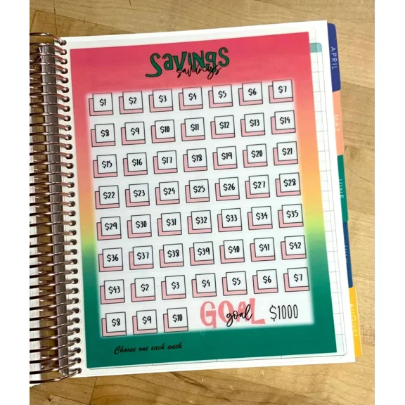 52 Week $1000 Savings Challenge 2 Sided Dashboard 4 Use W Erin Condren Planner~