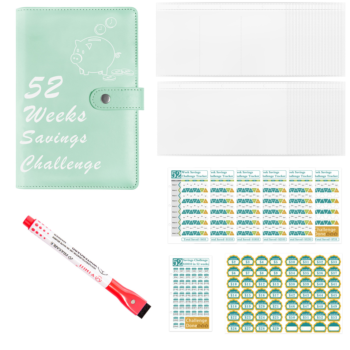 52 Week Money Saving Challenge Binder, A6 Money Saving Binder with