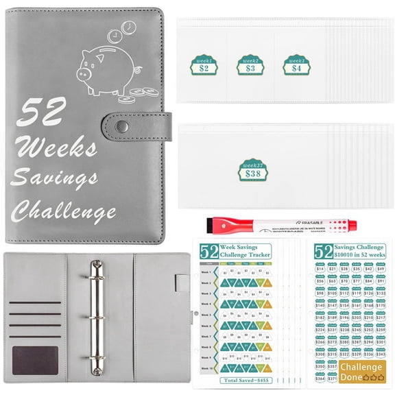52 Week Money Saving Challenge Binder with Savings Challenges Book Cash Envelopes for Budget Planner Financial Grey