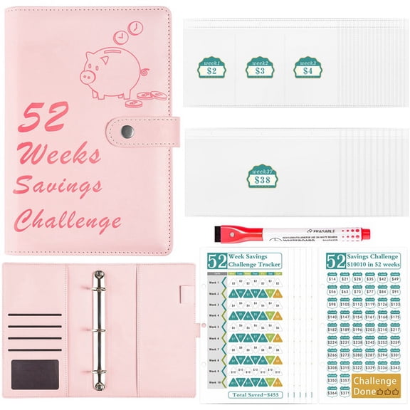 52 Week Money Saving Challenge Binder with Savings Challenges Book Cash Envelopes for Budget Planner Financial Pink