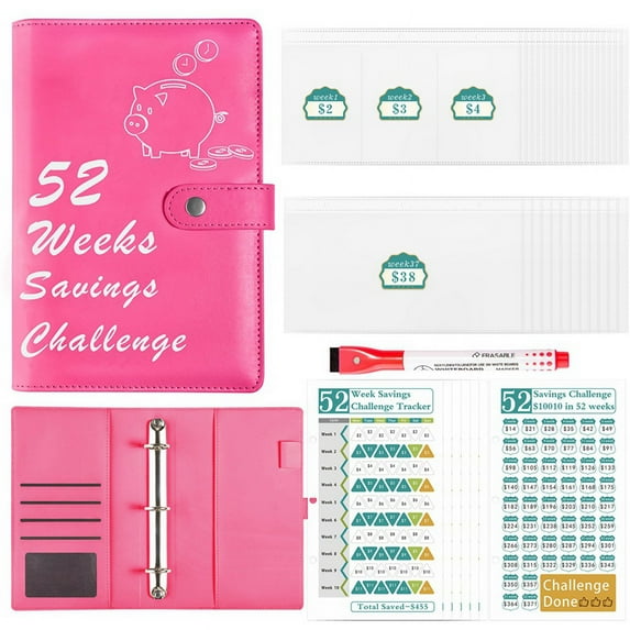 52 Week Money Saving Challenge Binder with Savings Challenges Book Cash Envelopes for Budget Planner Financial Rose Red