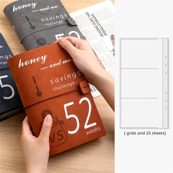 52-Week Savings Challenge Planner, Reusable Budget Book with Envelope Cover Organizer, Blue Color for Couples & Personal Finance, Money-Saving Tracker, budget planner,Brown,1PC