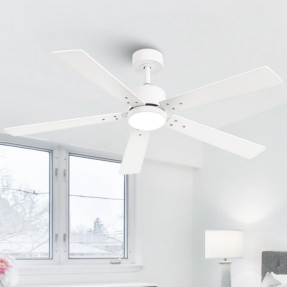 52" Modern White Reversible DC Motor Ceiling Fan with Light and Remote for Bedroom and Dining Room
