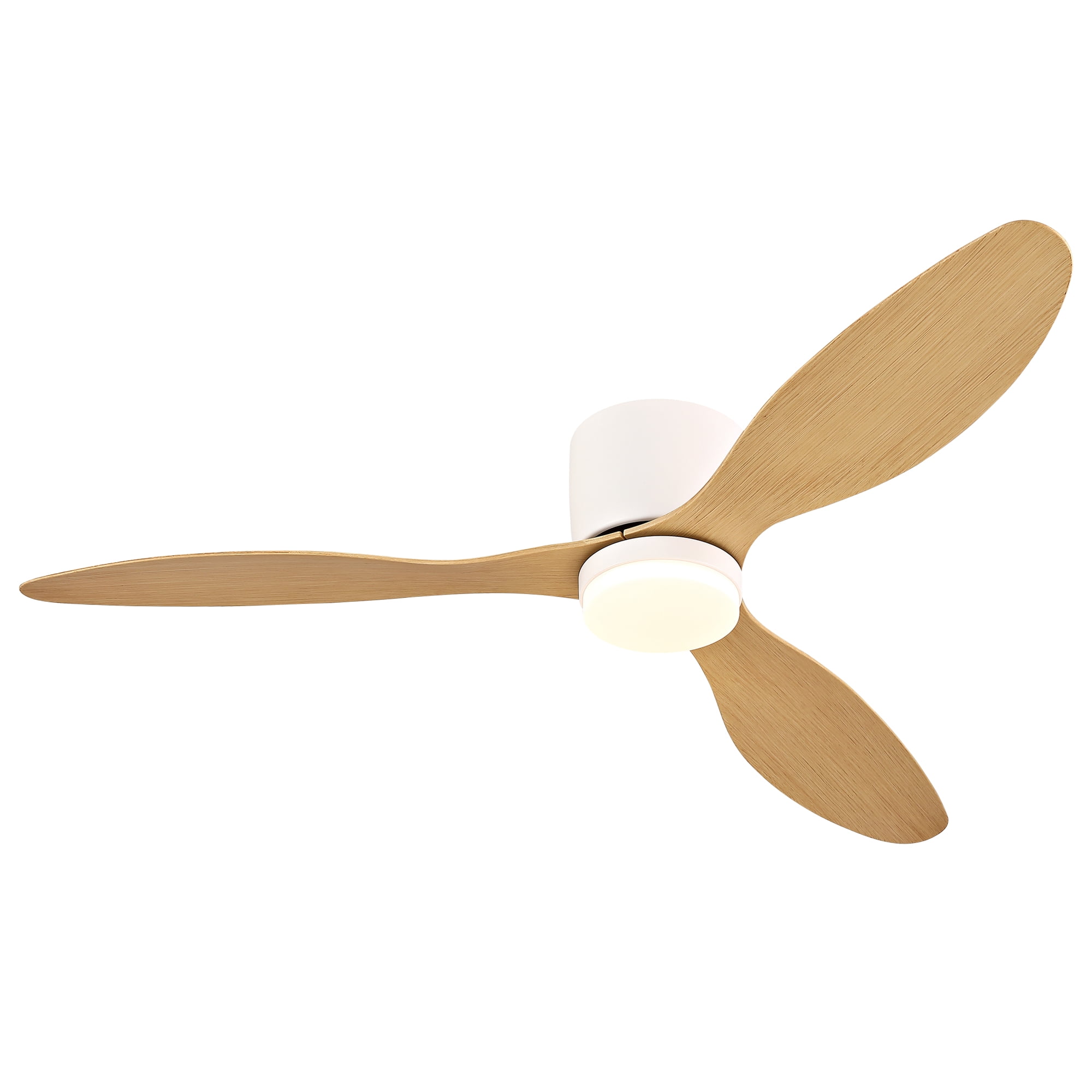 52" White Flush Mount Ceiling Fan with Lights & Remote, 6-Speed DC, Low Profile