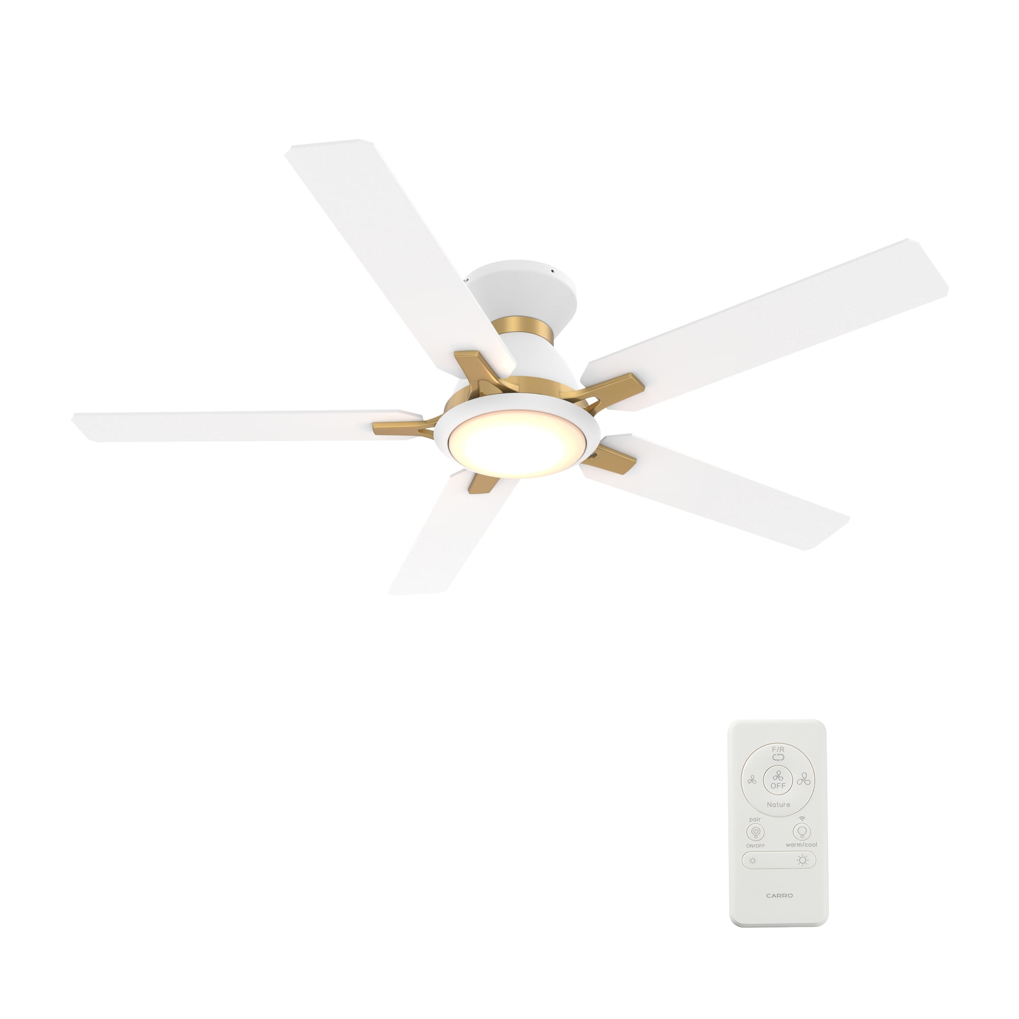 52" White and Gold Smart WiFi Flush Mount Ceiling Fan with LED Light