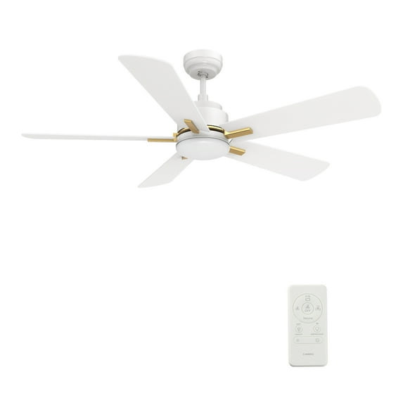 52" White and Gold Indoor Wifi Ceiling Fan with Remote and LED Light for Smart Home