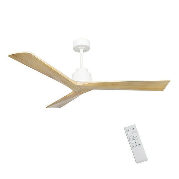 52" Wood Ceiling Fan NO light, 3 Reversible Blades, with 6 Speeds Reversible DC Motor,Low Profile Ceiling Fan with no light for Living Room Kitchen Bedroom