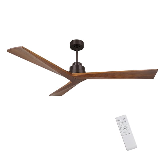 52" Wood Ceiling Fan NO light, 3 Reversible Blades, with 6 Speeds Reversible DC Motor,Low Profile Ceiling Fan with no light for Living Room Kitchen Bedroom