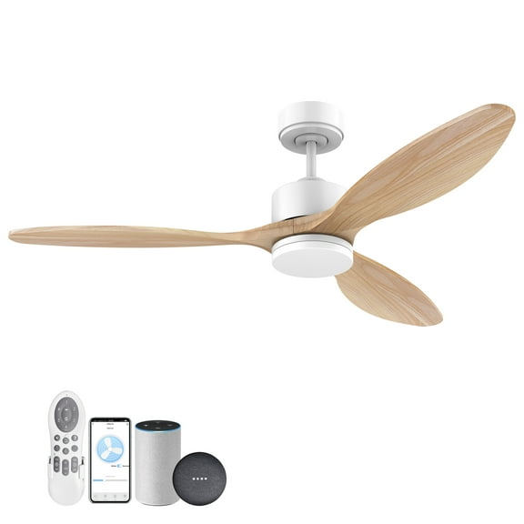52”Wood Smart Ceiling Fans with Lights Remote,Work with Alexa App,Outdoor Indoor Dimmable,Light Wood