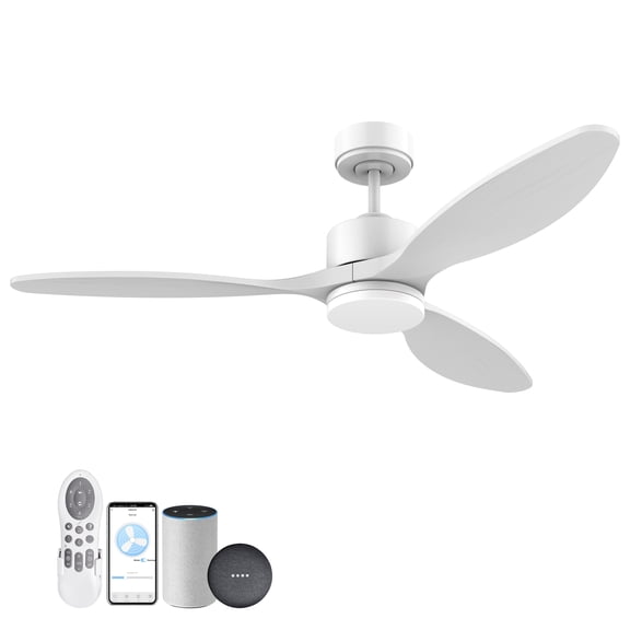 52”Wood Smart Ceiling Fans with Lights Remote,Work with Alexa App,Outdoor Indoor Dimmable,White